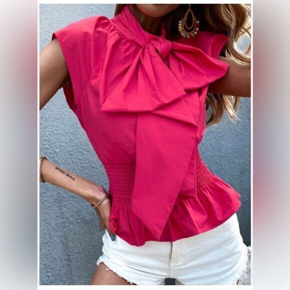 Zara poplin top with bow and Stretchy waist  Size XS - Picture 1 of 10